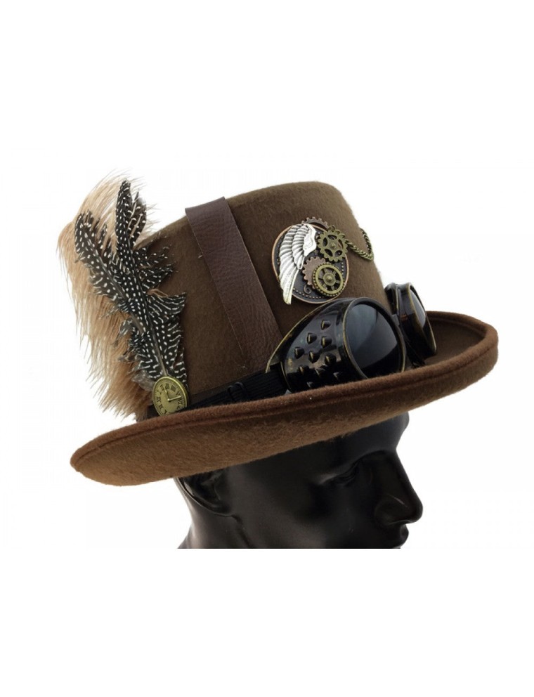 Value Edition Chapeau haut de forme Steampunk avec plumes et lunettes