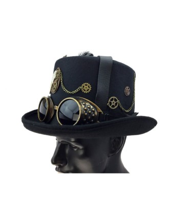 Value Edition Chapeau haut de forme Steampunk avec plumes et lunettes