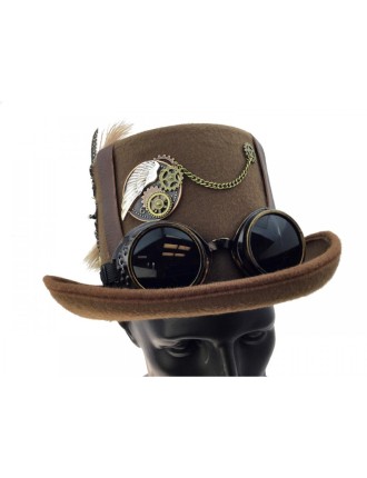 Value Edition Chapeau haut de forme Steampunk avec plumes et lunettes