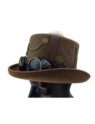 Value Edition Chapeau haut de forme Steampunk avec plumes et lunettes