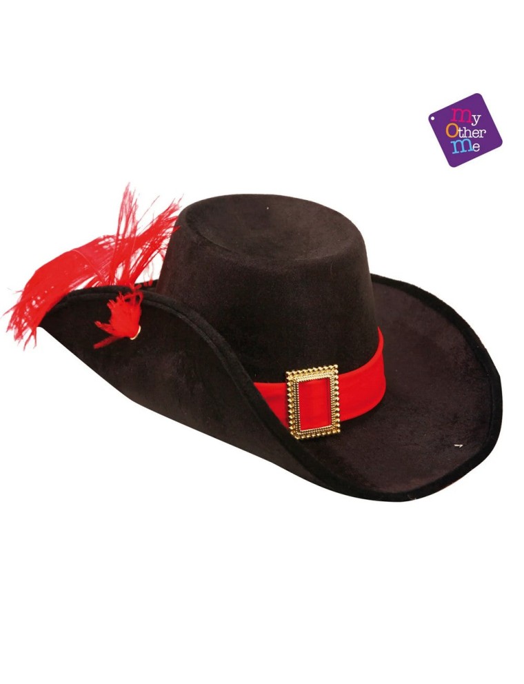 Value Edition Chapeau de Mousquetaire Adulte - Noir avec Plume rouge