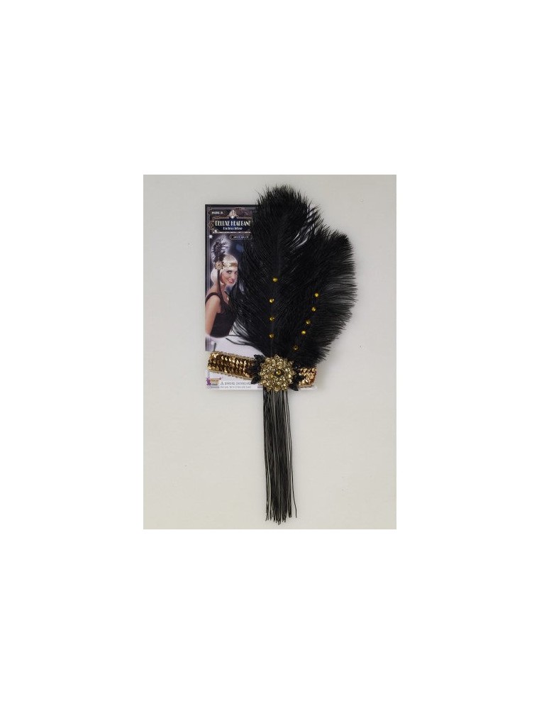 Value Edition Bandeau Flapper avec Plumes noires Doré