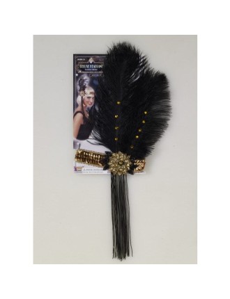 Value Edition Bandeau Flapper avec Plumes noires Doré