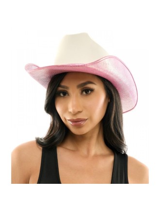 Value Edition Chapeau de cow-girl pailleté - rose et blanc