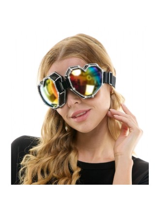 Value Edition Lunettes en strass coeur avec verres miroir arc-en-ciel