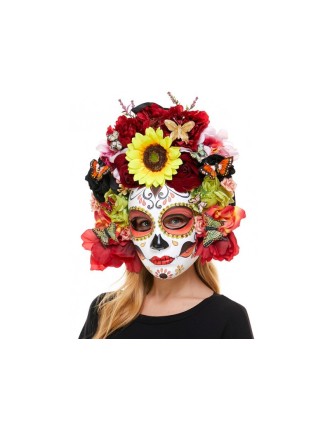 Value Edition Masque avec fleurs en soie et papillons - Jour des Morts