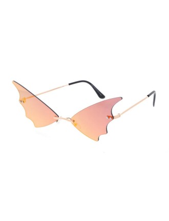 Value Edition Petites lunettes de soleil chauve-souris en métal, monture fantaisie avec lentille miroir couleur