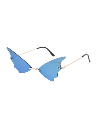 Value Edition Petites lunettes de soleil chauve-souris en métal, monture fantaisie avec lentille miroir couleur