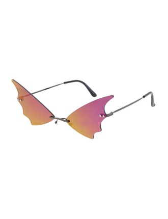 Value Edition Petites lunettes de soleil chauve-souris en métal, monture fantaisie avec lentille miroir couleur