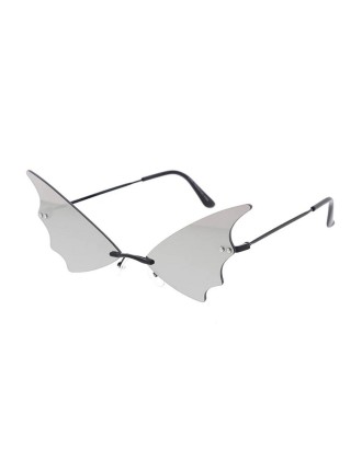 Value Edition Petites lunettes de soleil chauve-souris en métal, monture fantaisie avec lentille miroir couleur