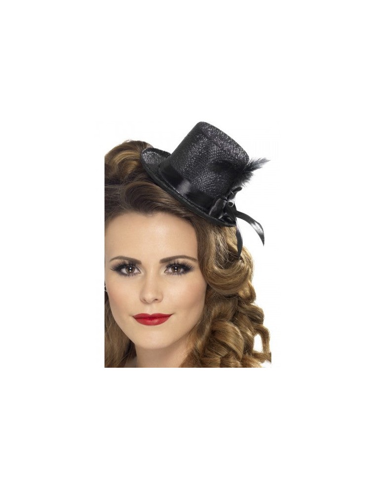 Value Edition Mini Chapeau Haut de Forme avec ruban et plume - Noir