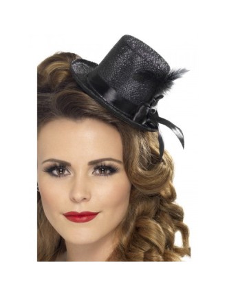 Value Edition Mini Chapeau Haut de Forme avec ruban et plume - Noir