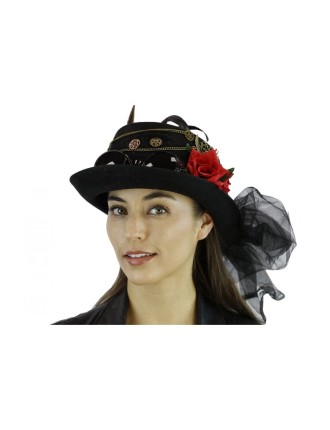 Value Edition Chapeau Steampunk avec lunettes, fleurs et plumes