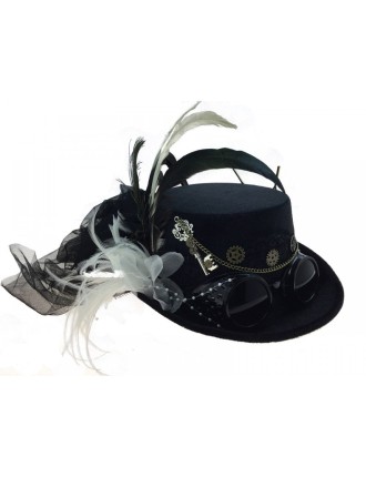 Value Edition Chapeau Steampunk avec lunettes, clé et plumes