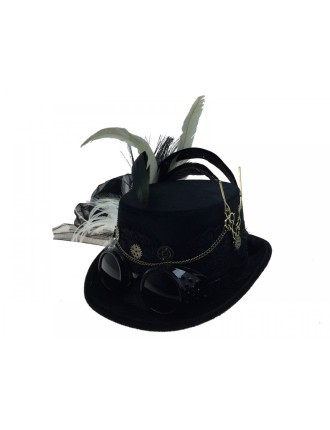 Value Edition Chapeau Steampunk avec lunettes, clé et plumes