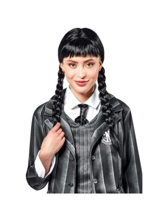 Value Edition Perruque Mercredi Addams avec tresses - Adulte