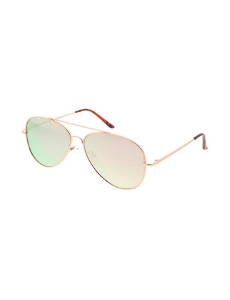 Value Edition Grandes lunettes de soleil aviateur en métal pour femmes avec verres miroir de couleur spectre rose