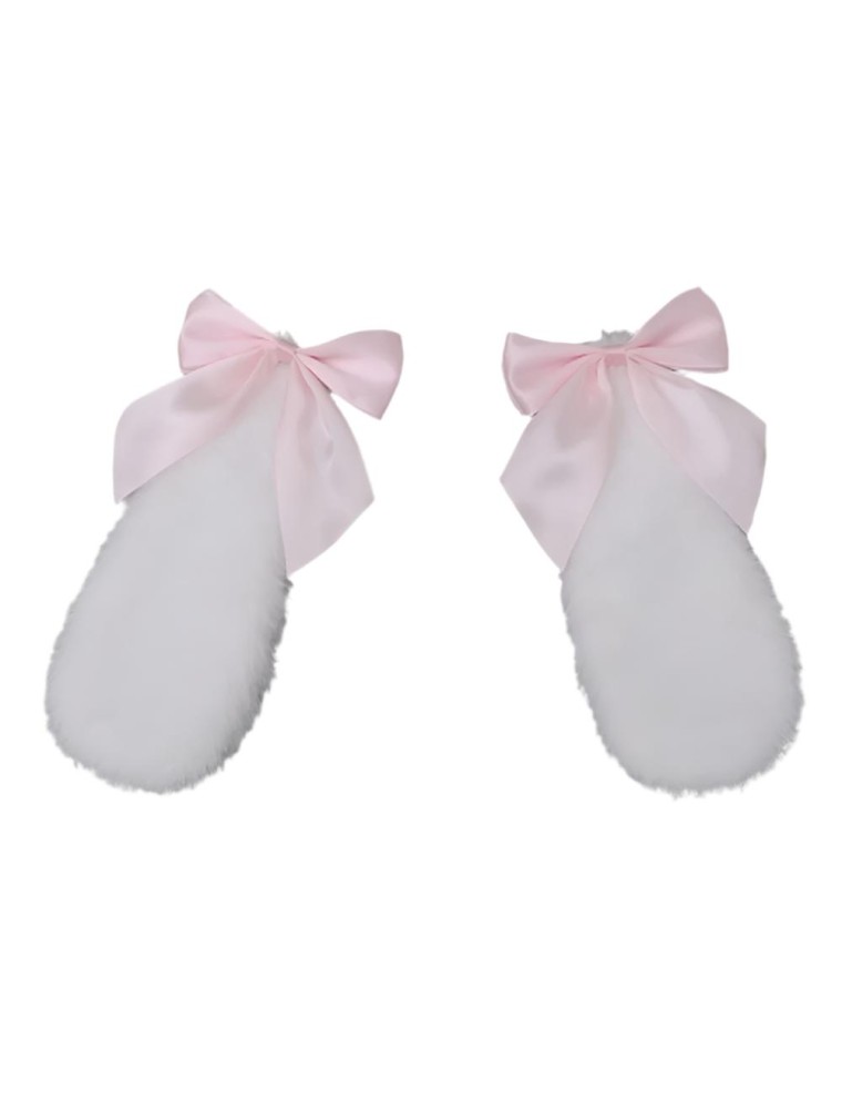 Value Edition Barrettes à cheveux oreilles de lapin avec noeud - lapin peluche blanc