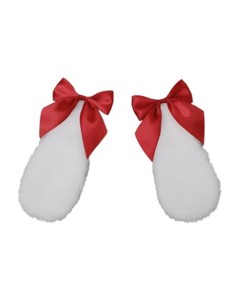 Value Edition Barrettes à cheveux oreilles de lapin avec noeud - lapin peluche blanc