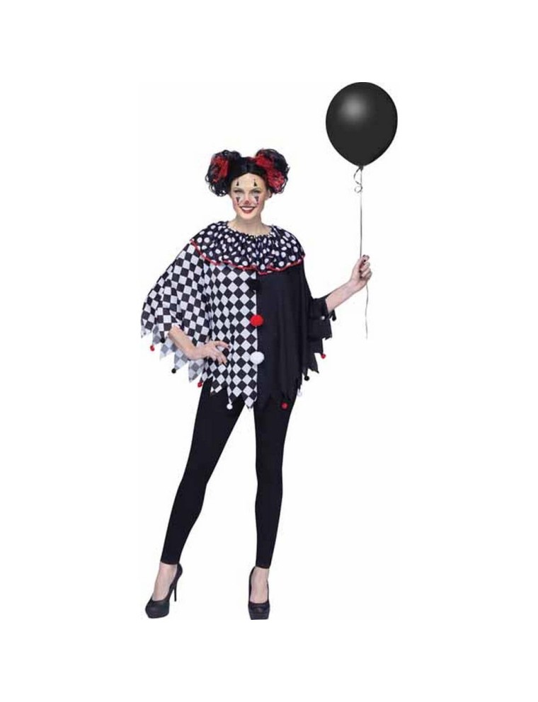 Value Edition Poncho de clown noir et blanc - Adulte