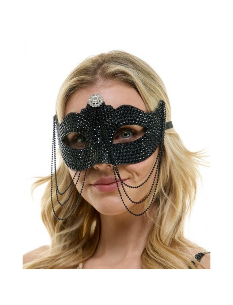 Value Edition Demi-Masque Strass Noir et Perles Noires