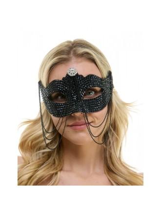 Value Edition Demi-Masque Strass Noir et Perles Noires