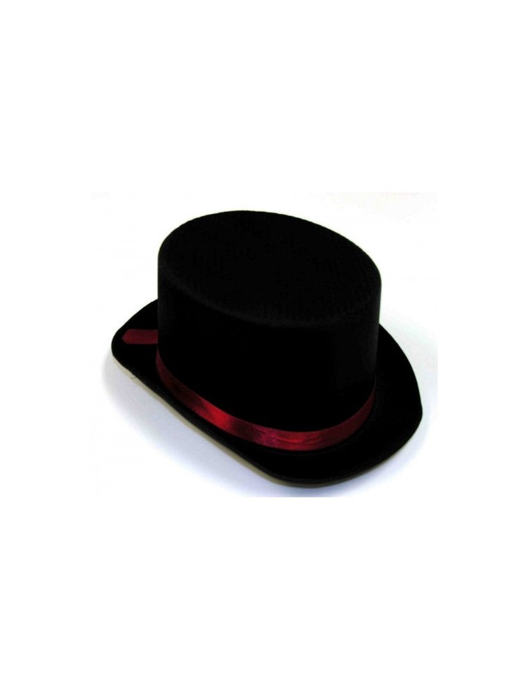 Value Edition Black Satin Top Hat with Red Band   Haut-de-forme en satin avec bande (Noir/Rouge)