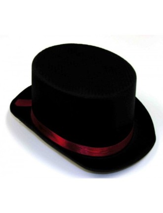 Value Edition Black Satin Top Hat with Red Band   Haut-de-forme en satin avec bande (Noir/Rouge)