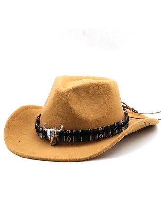 Value Edition Chapeau de cowboy en chameau avec tête de taureau en argent