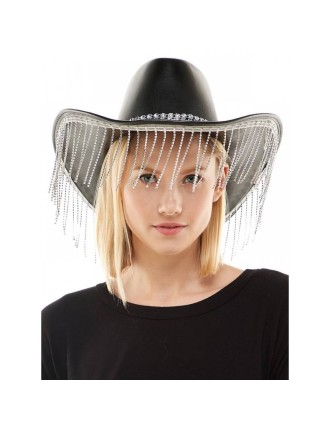 Value Edition Chapeau de cowboy en cuir avec pompons en strass